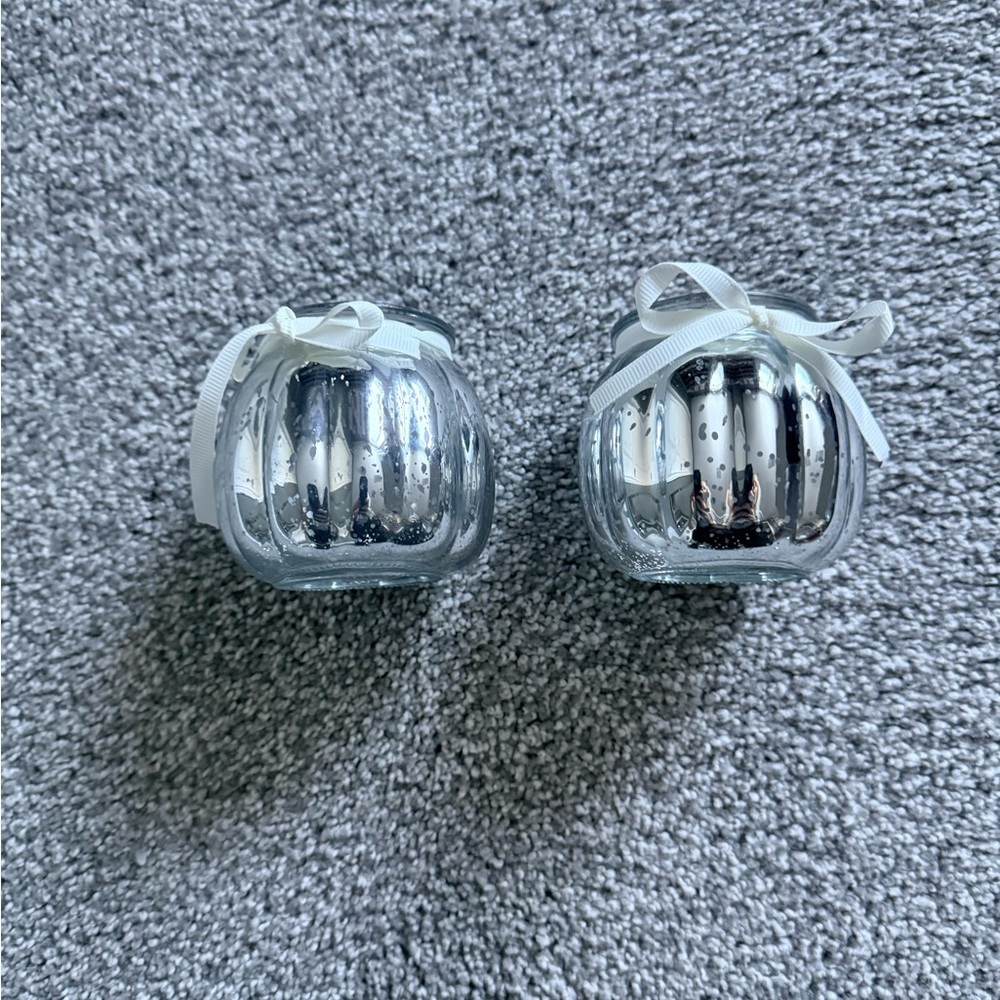 Silver Glass Candle Holders with Ribbon